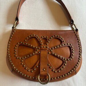 Michael Kors Vintage Bohemian Tan Leather Studded Shoulder Handbag Purse